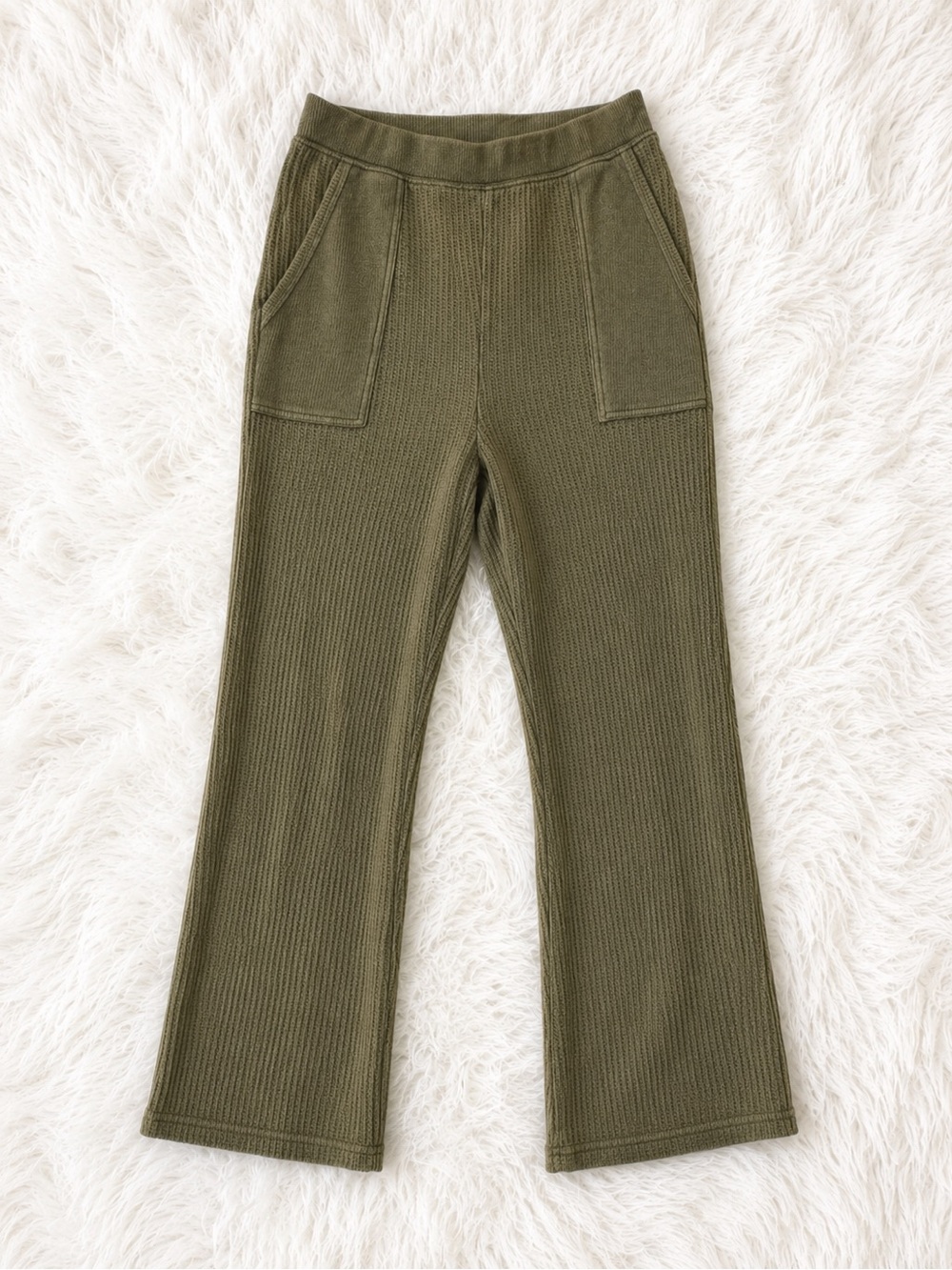 Soft Surroundings Olive Rib-Knit Wide-Leg Pants